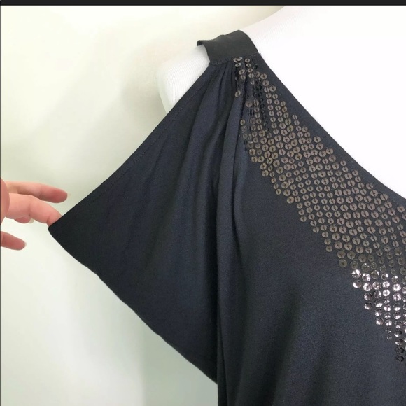 Y2K EXPRESS Cold Shoulder Dress Black Sequins NWT Sz M - Picture 4 of 12